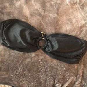 Black bandeau swim top with center gold ring